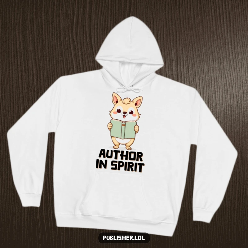 Funny Hoodie: Soft fleece featuring an animal character presenting a finished book with a grand gesture, perfect for cozy reading sessions.