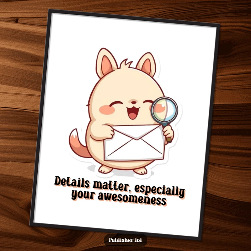 Free Printable Wall Art: A round animal keenly inspects a letter with a magnifying glass, showcasing curiosity and fun.