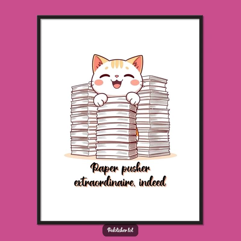 Free Printable Wall Art: Funny Cat Stacking Papers, Hilarious Downloadable Office Decor!