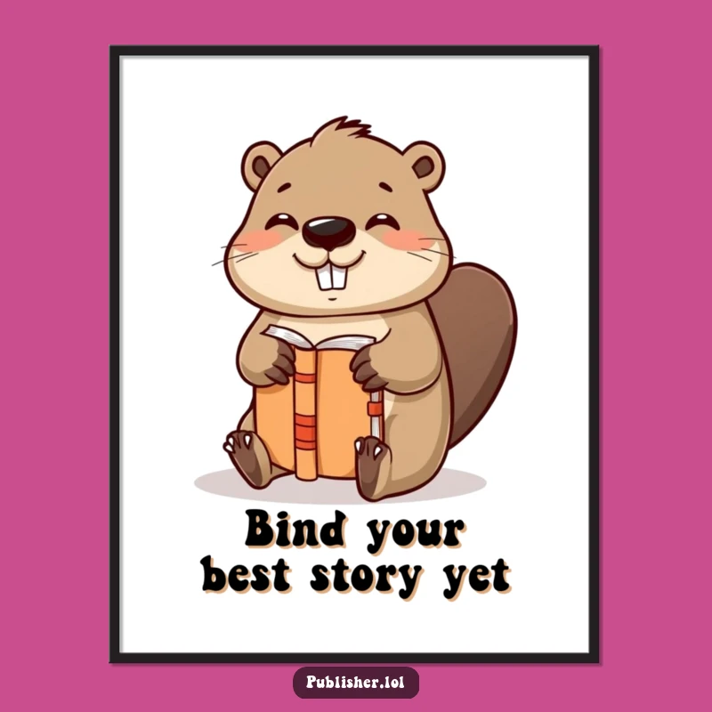 Free Printable Wall Art: Helpful Beaver Binding Book, Funny Downloadable Art