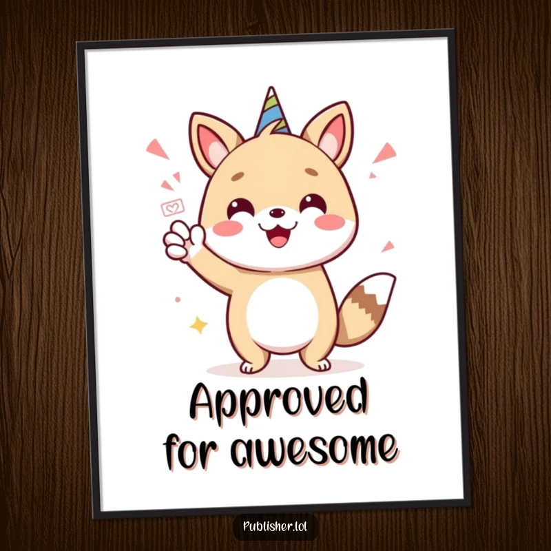 Funny Free Printable Wall Art: A cheerful animal character celebrating with a big stamp of approval and a flourish.