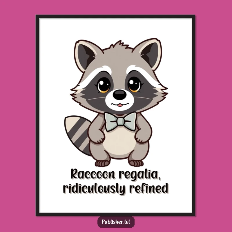 Funny Free Printable Wall Art: Dapper Kawaii Raccoon in Bow Tie for Stylish Decor