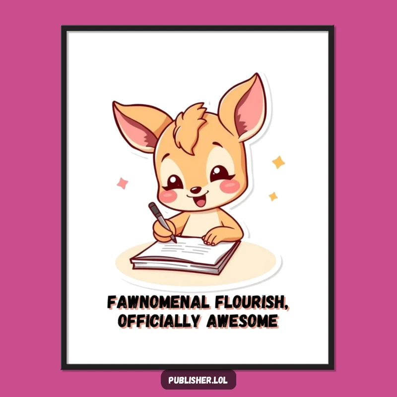 Funny Free Printable Wall Art: Joyful Fawn Signing Documents for Whimsical Decor