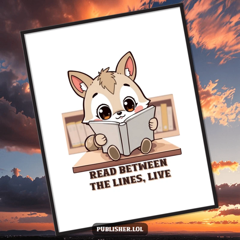 Funny Free Printable Wall Art: Kawaii animal character intently reviews a manuscript with wide, focused eyes, creating intellectual and humorous decor.