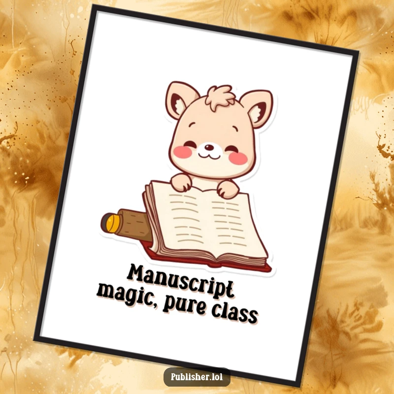 Funny Free Printable Wall Art: Bouncing animal character giving an enthusiastic nod of approval to a manuscript.