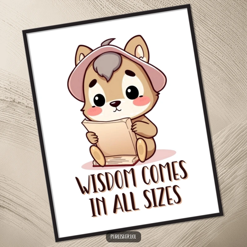 Free Printable Wall Art: A curious animal thoughtfully studies a large manuscript, creating a scene of intellectual wonder.