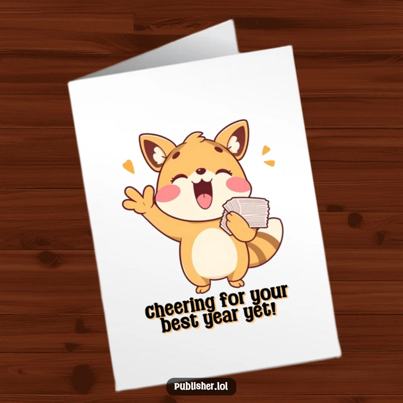 Funny Free Printable Birthday Card: Playful animal cheering with papers, celebrating joyfully, perfect for a funny downloadable gift.