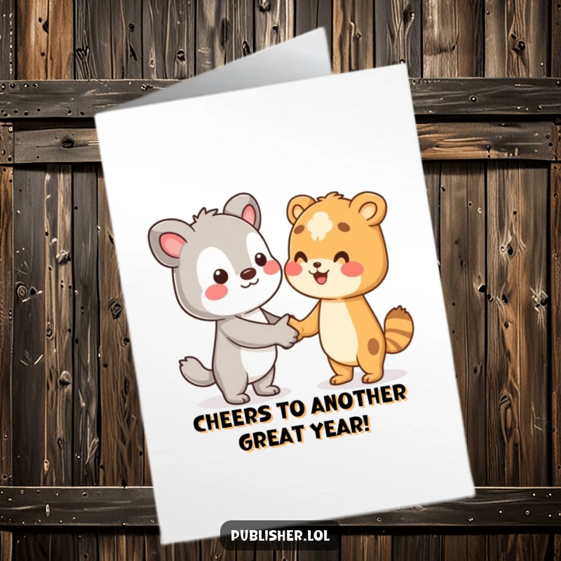 Funny Free Printable Birthday Card: An animal character shaking hands with an unseen author, celebrating literary connections.