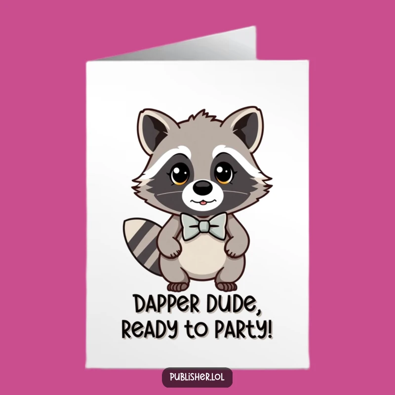 Free Printable Birthday Card: Adorable Kawaii Raccoon in Bow Tie for a Classy Celebration