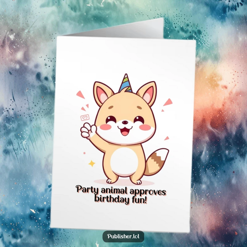 Funny Free Printable Birthday Card: Cheerful animal giving a celebratory stamp of approval with a flourish, perfect for laughs.