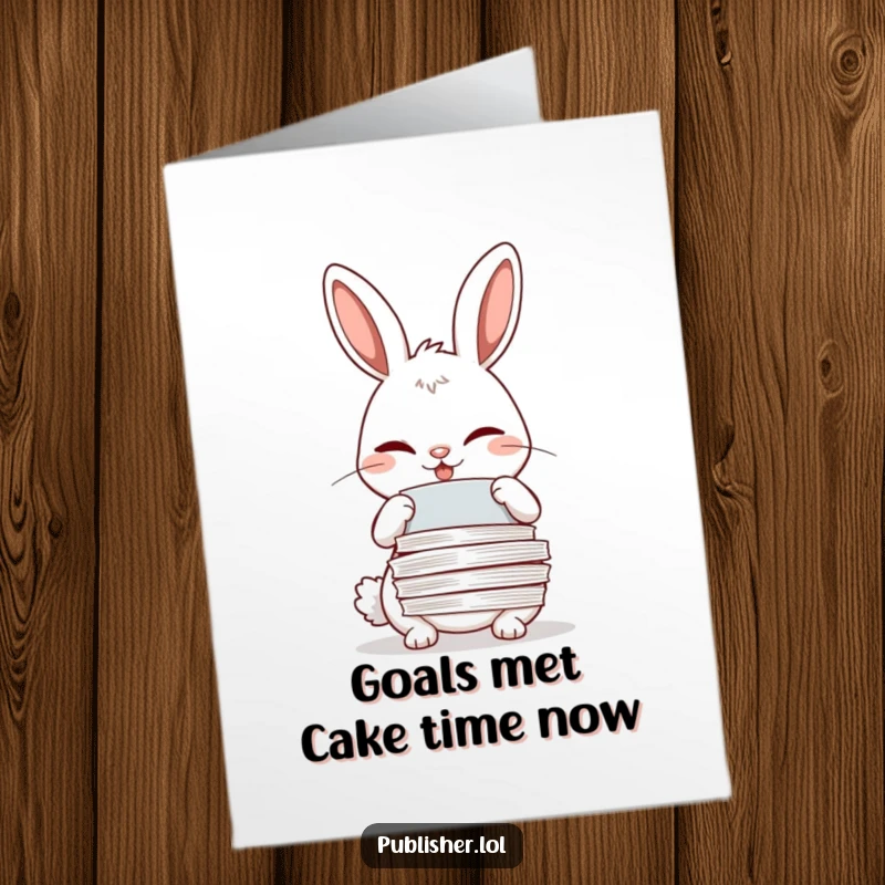 Funny Free Printable Birthday Card: Winking rabbit adjusts office papers with a meticulous, slightly mischievous grin, ready for a birthday surprise.