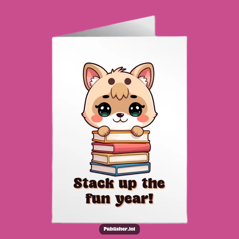 Free Printable Funny Birthday Card: Studious Animal Book Stack Downloadable Gift