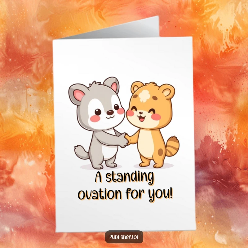 Funny Free Printable Congrats Card: An animal joyfully shakes hands with an unseen author, celebrating accomplishments humorously.