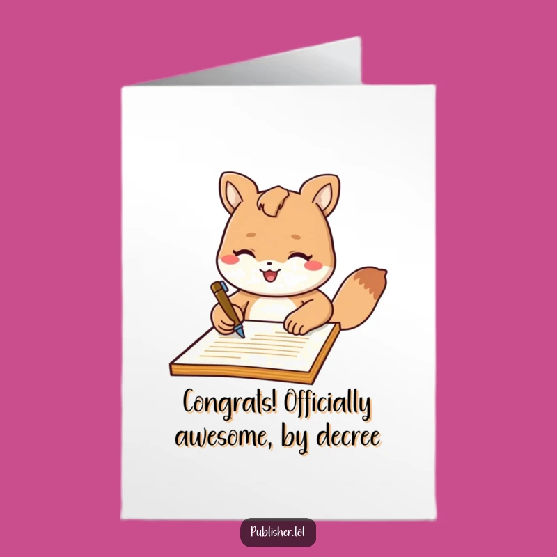 Free Printable Congrats Card: Animal Signing Document with Flair Funny Downloadable Gift