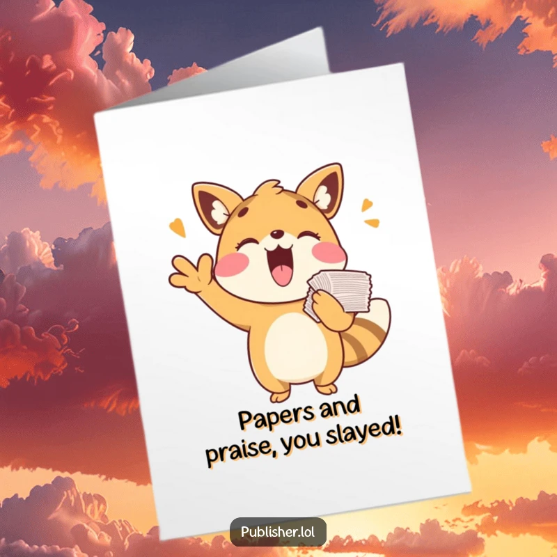 Funny Free Printable Congrats Card: Playful animal cheering while holding papers, celebrating achievements with glee, downloadable art.