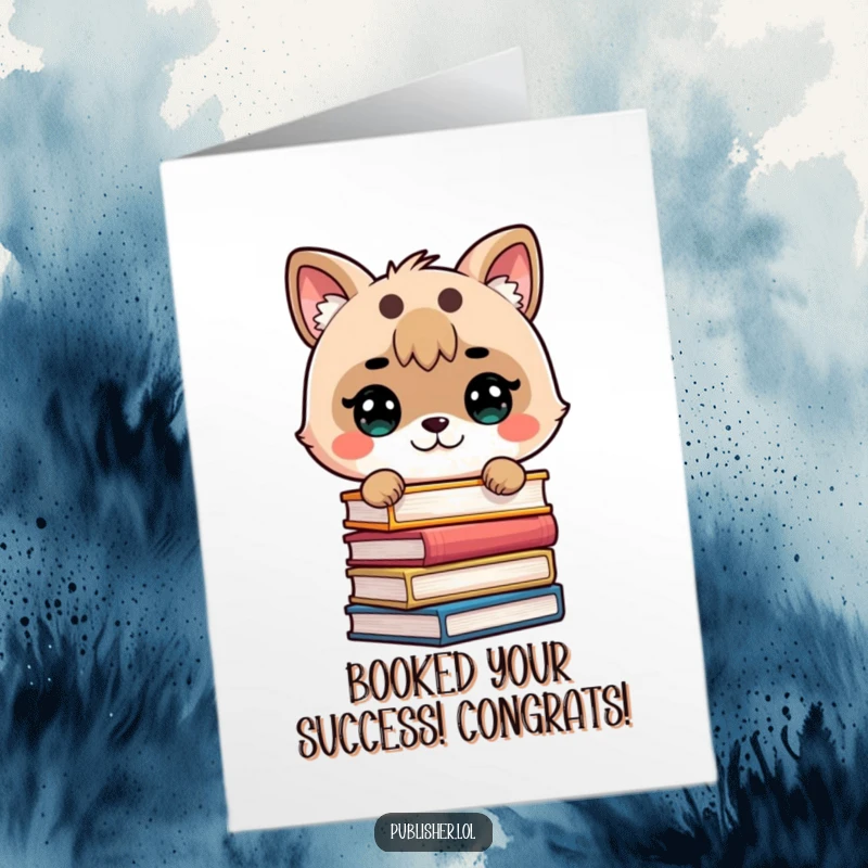 Funny Free Printable Congratulations Card: Cute animal determinedly stacking books with precision, symbolizing academic or intellectual success.