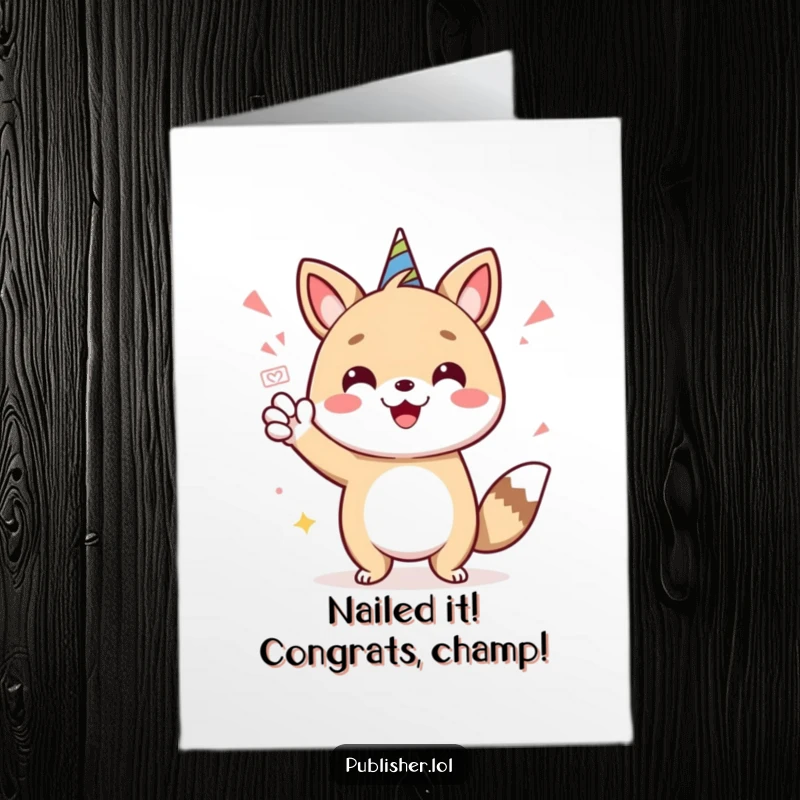 Funny Free Printable Congratulations Card: Cheerful animal gives a big stamp of approval with a flourish, celebrating success.