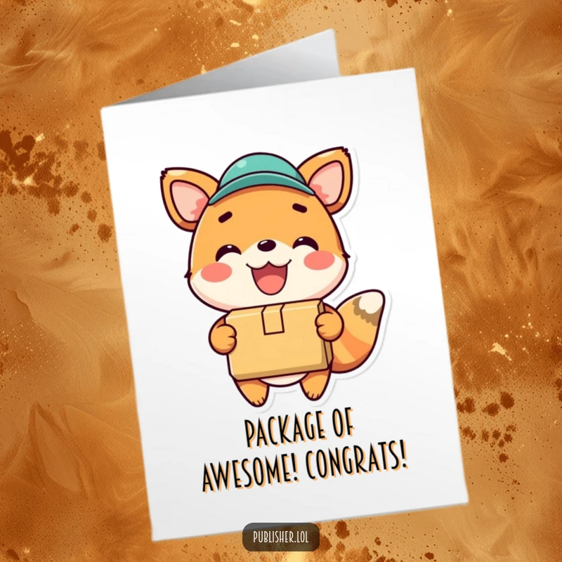 Funny Free Printable Congratulations Card: Happy animal gleefully delivering a package with a wide smile, symbolizing successful delivery or achievement.