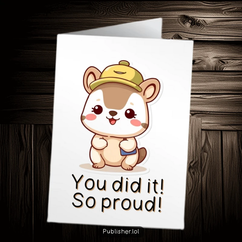 Funny Free Printable Congratulations Card: An organized small animal in a busy schedule hat, happily showing off their achievements. Hilarious design.