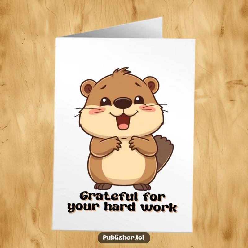 Funny Free Printable Beaver Thank You Card: Delighted beaver offering a handshake, expressing gratitude with wide eyes.