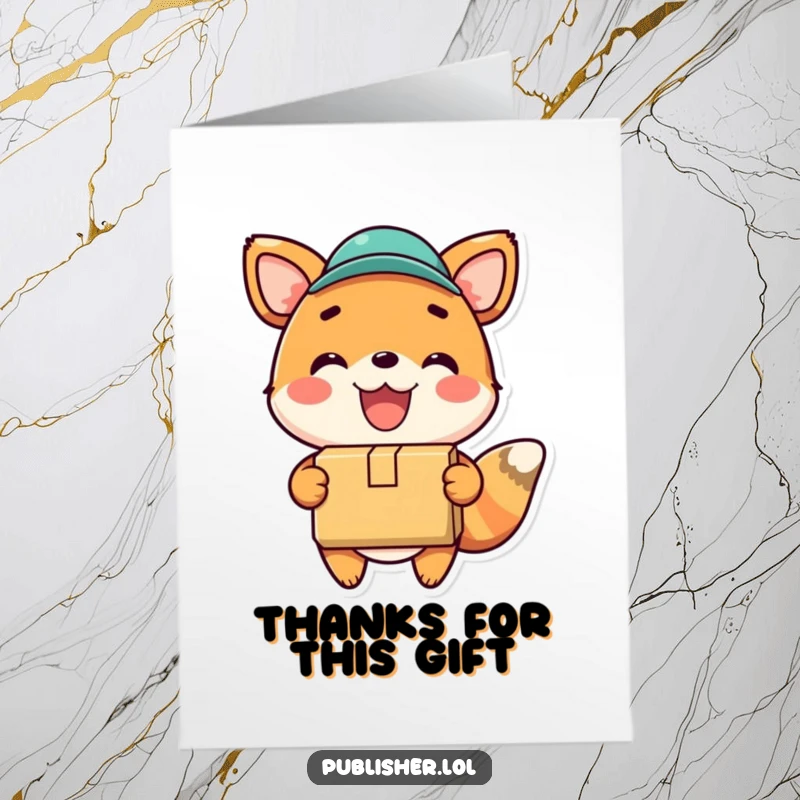 Funny Free Printable Thank You Card: Happy animal gleefully delivering a package with a wide smile, conveying thanks joyfully.