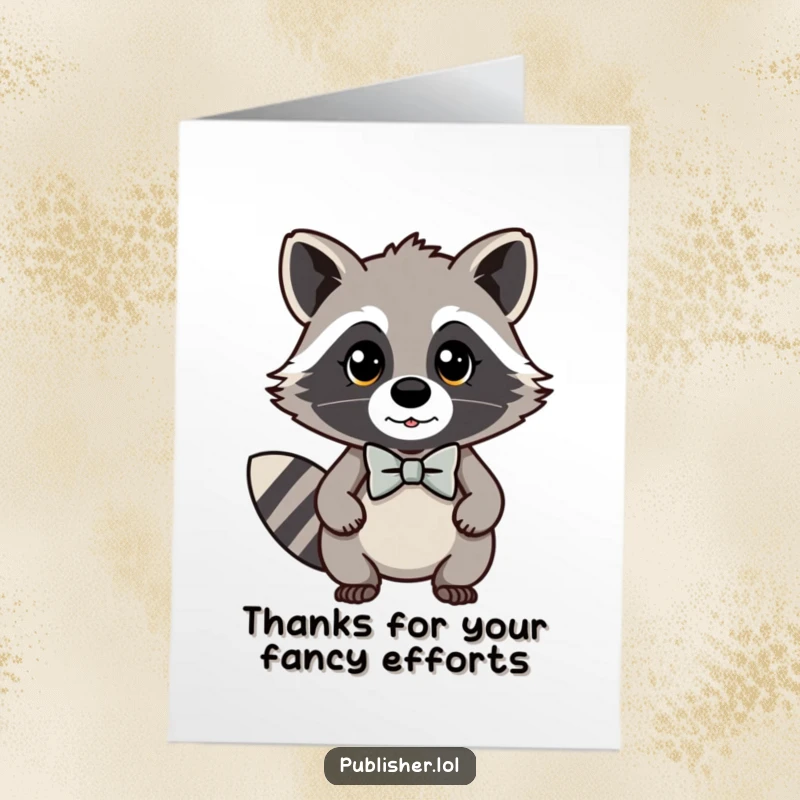 Free Printable Thank You Card: A kawaii raccoon in a bow tie looking important, perfect for a stylish thank you note.