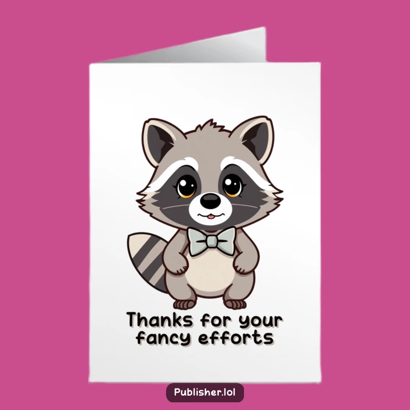 Free Printable Thank You Card: Elegant Kawaii Raccoon with Bow Tie for Grateful Notes