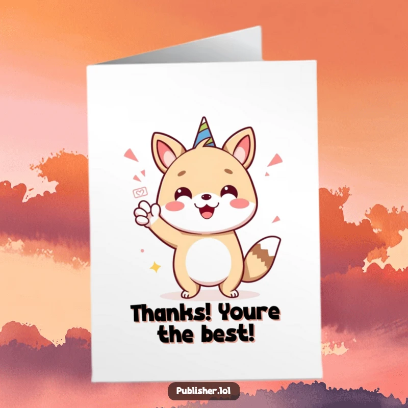 Funny Free Printable Thank You Card: Cheerful animal giving a big stamp of approval and a flourish for a heartfelt thanks.