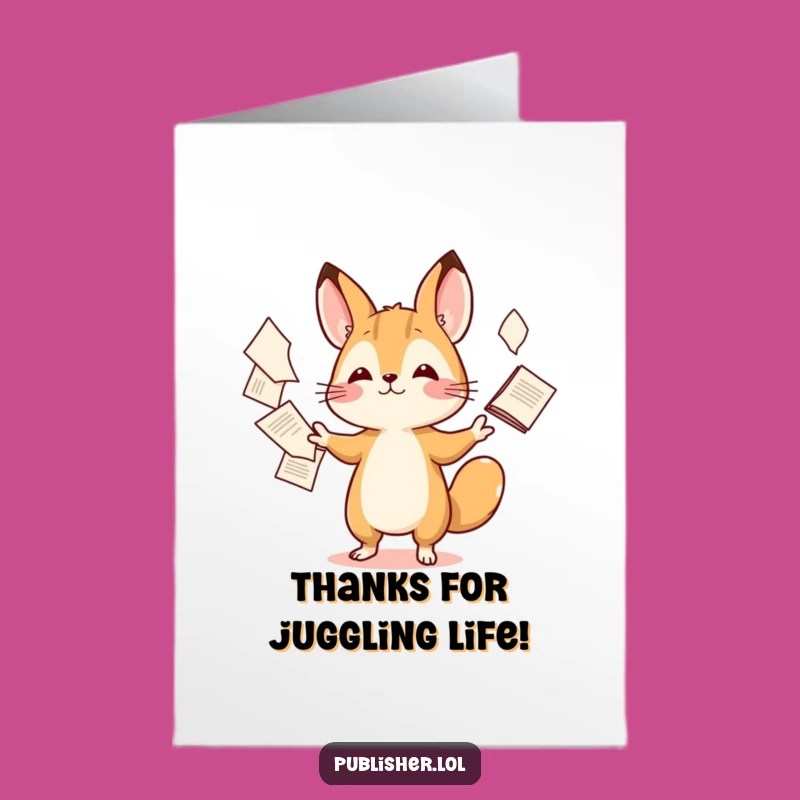 Free Printable Thank You Card: Juggling Papers Animal, Downloadable for a Funny, Grateful Gift