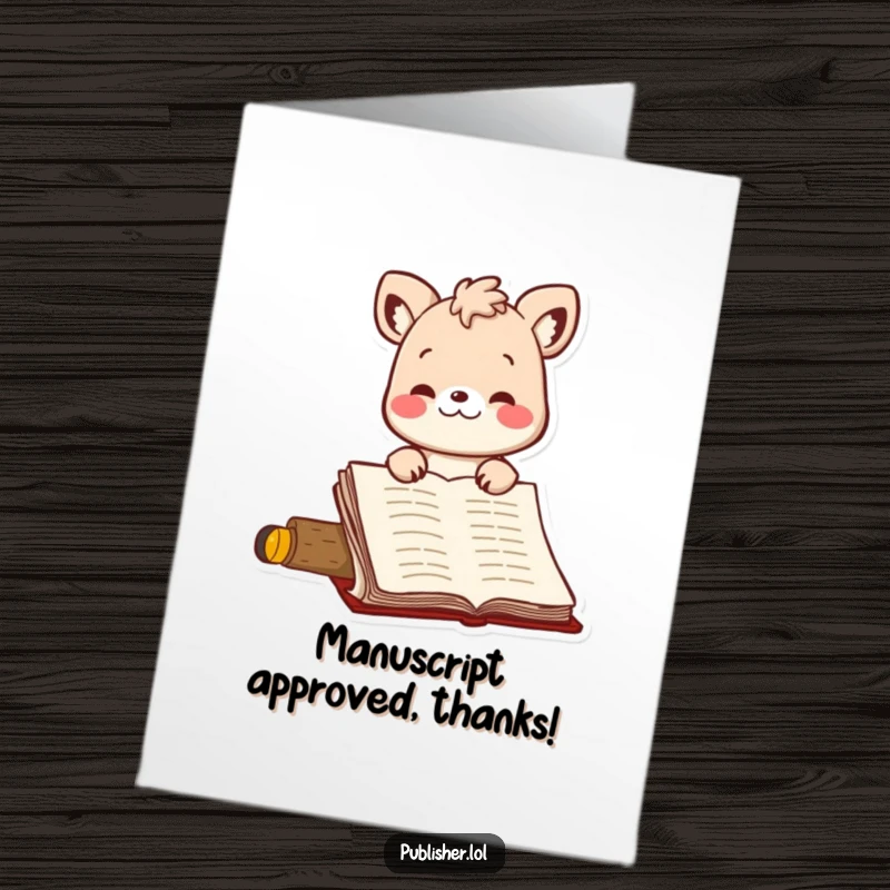 Funny Free Printable Thank You Card: Animal character happily nodding while looking at a manuscript.