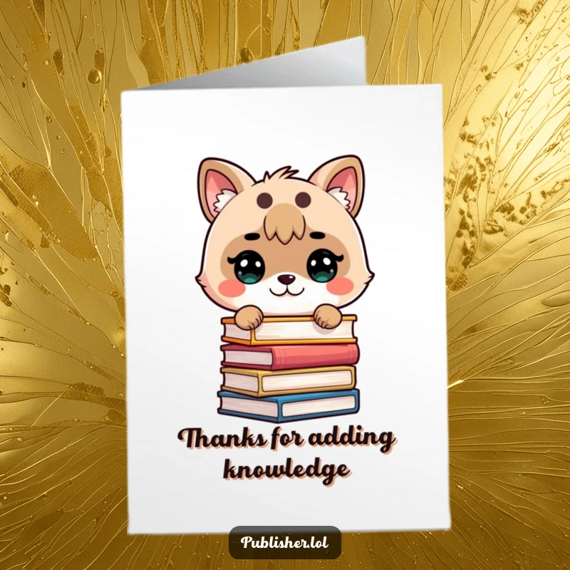 Funny Free Printable Thank You Card: Cute animal determinedly stacking books, expressing thanks for knowledge or diligent help.