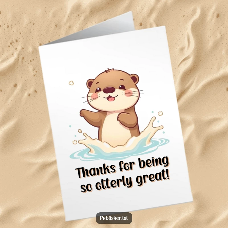 Funny Free Printable Thank You Card: Cheerful otter sends aquatic thanks for a bookish gift or favor.