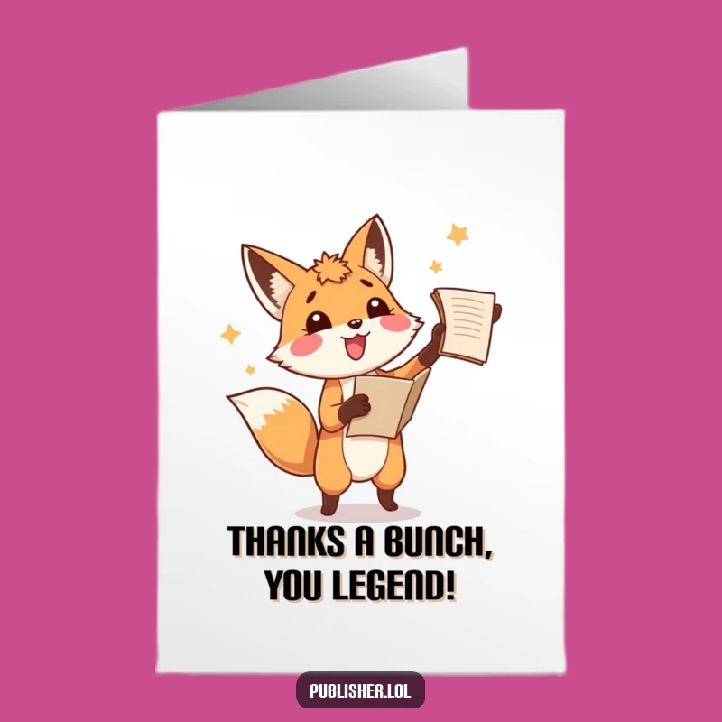 Free Printable Fox Thank You Card: Manuscript Toss Downloadable Gift of Gratitude