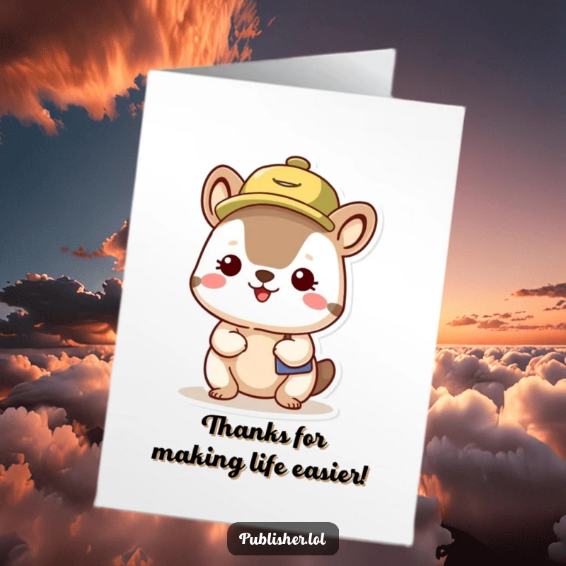 Funny Free Printable Thank You Card: A small animal wearing a busy schedule hat, looking pleased and organized. Perfect for a humorous thank you.