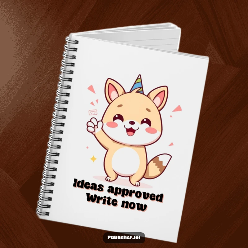 Funny notebook with a cheerful animal character giving a stamp of approval, perfect for writing, planning, and capturing great ideas.