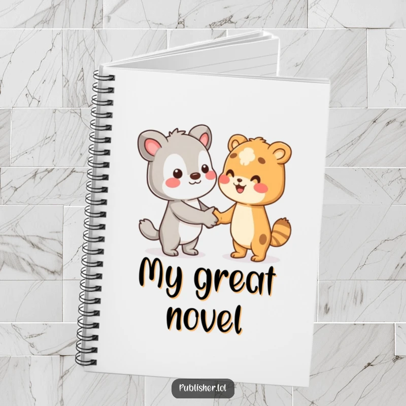 Funny notebook with a character shaking hands with an unseen author, ideal for capturing writing ideas, a great funny gift.