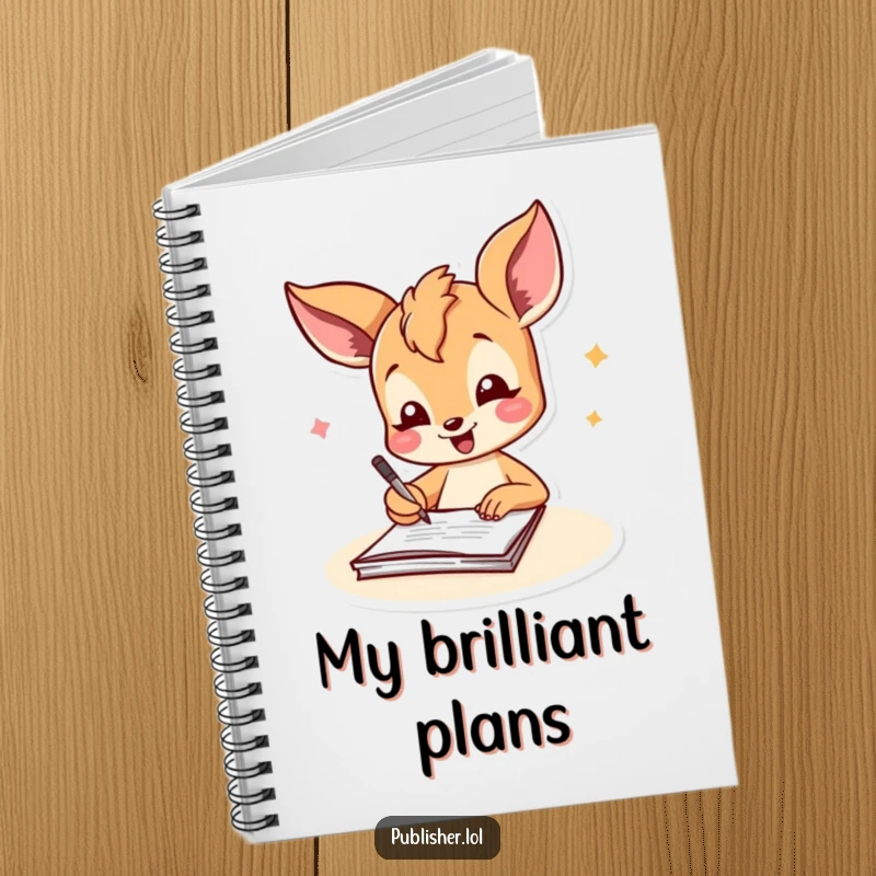 Funny fawn notebook cover with a joyful character signing a document with a cheerful flourish, perfect for documenting happy occasions.