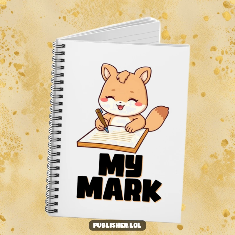 Funny Notebook: Lined pages featuring a friendly animal character signing a document with a flourish, ideal for note-taking and idea journaling.