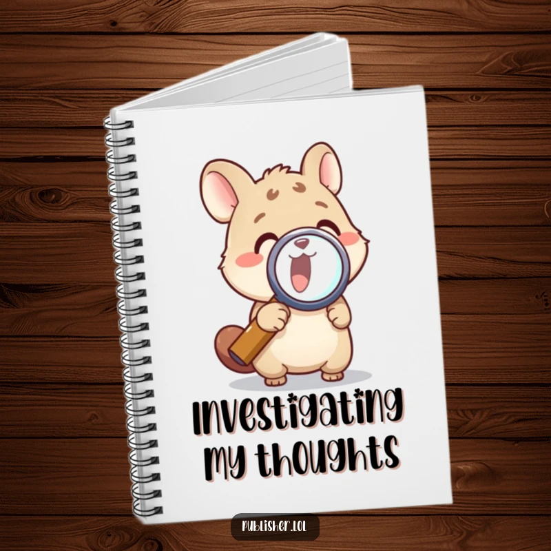 Funny notebook with an animal character using a magnifying glass, encouraging observation and journaling, a perfect funny gift.