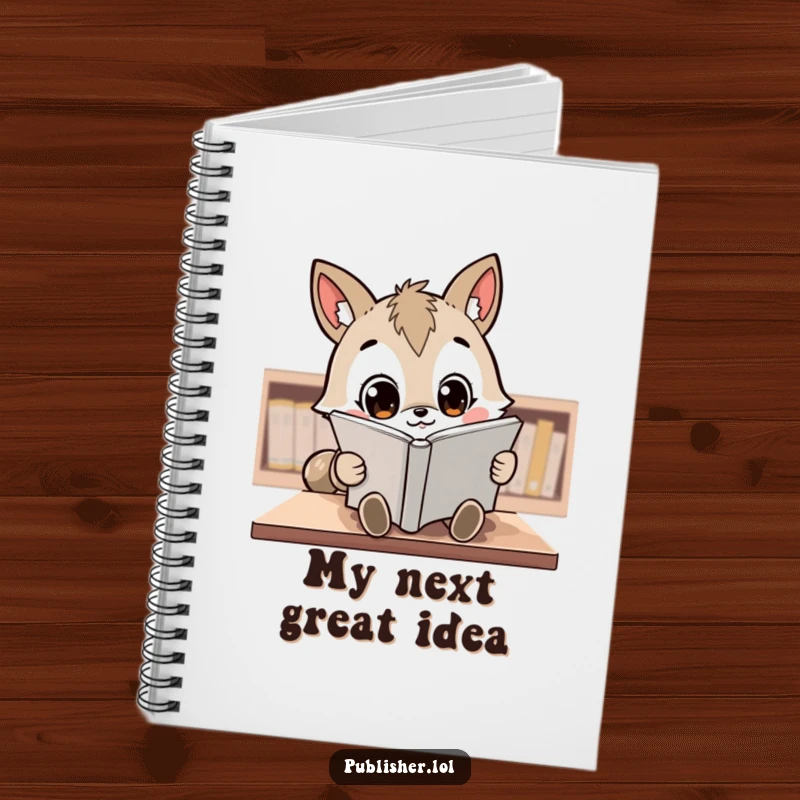 Funny Notebook: A kawaii animal character intently reviews a manuscript with wide, focused eyes, perfect for notes.