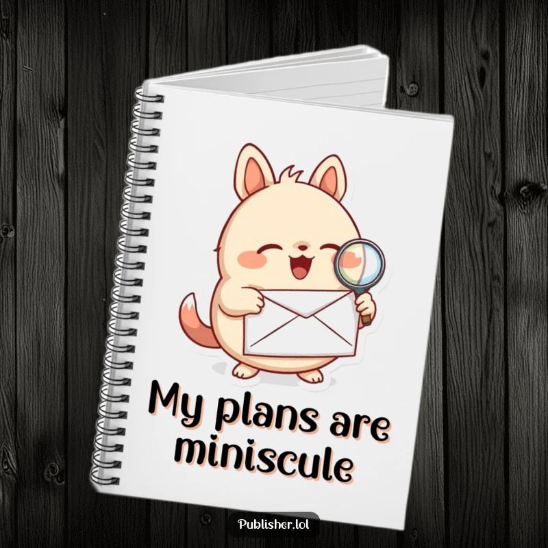 Funny notebook cover featuring a round animal character inspecting a letter with a magnifying glass, perfect for documenting clues and ideas.