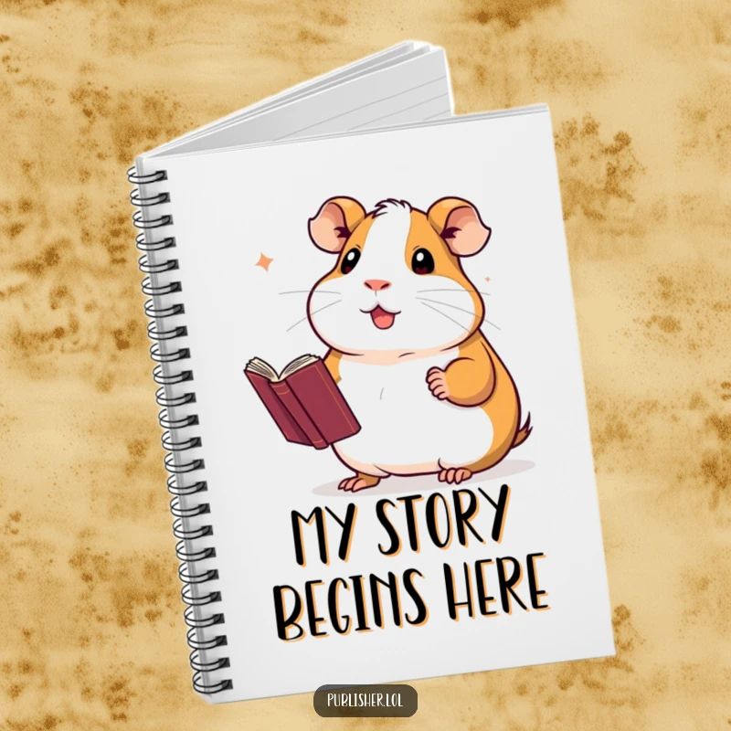 Funny notebook with a proud guinea pig presenting a novel, perfect for jotting down ideas and celebrating authorship.