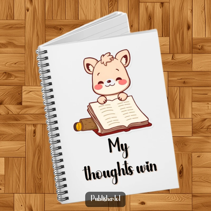 Funny notebook featuring a bouncing animal character giving a clear nod of approval to a manuscript, ideal for writing and creative note-taking.