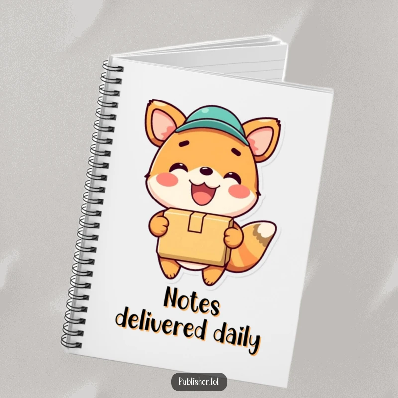 Funny notebook featuring a happy animal gleefully delivering a package, ideal for journaling happy thoughts and cheerful plans.
