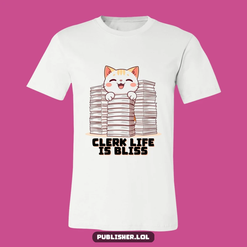 Funny Kawaii Cat T-Shirt - Hilarious Paper Stacking Tee for Work & Play