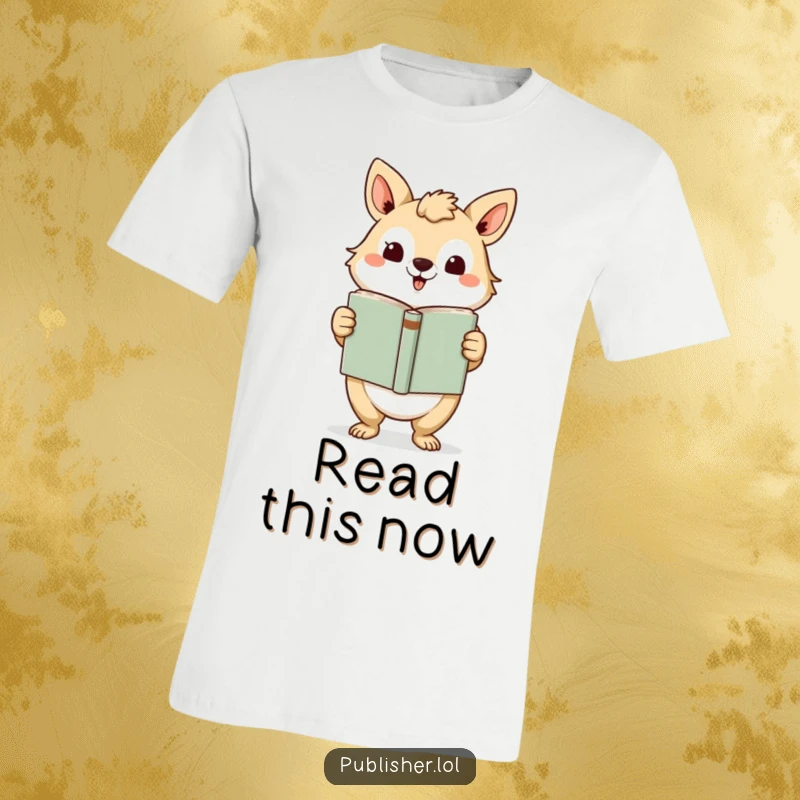 Funny T-Shirt: Whimsical animal character presents a finished book with a flourish, embodying a love for storytelling and literary arts.