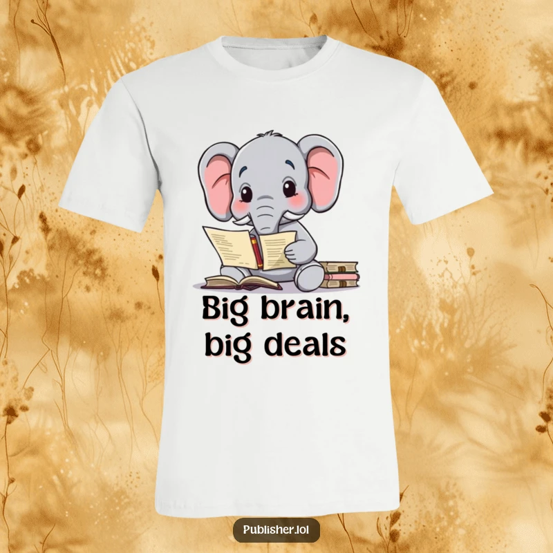 Funny t-shirt featuring a wise elephant character contemplating a complex publishing contract, symbolizing literary negotiations.