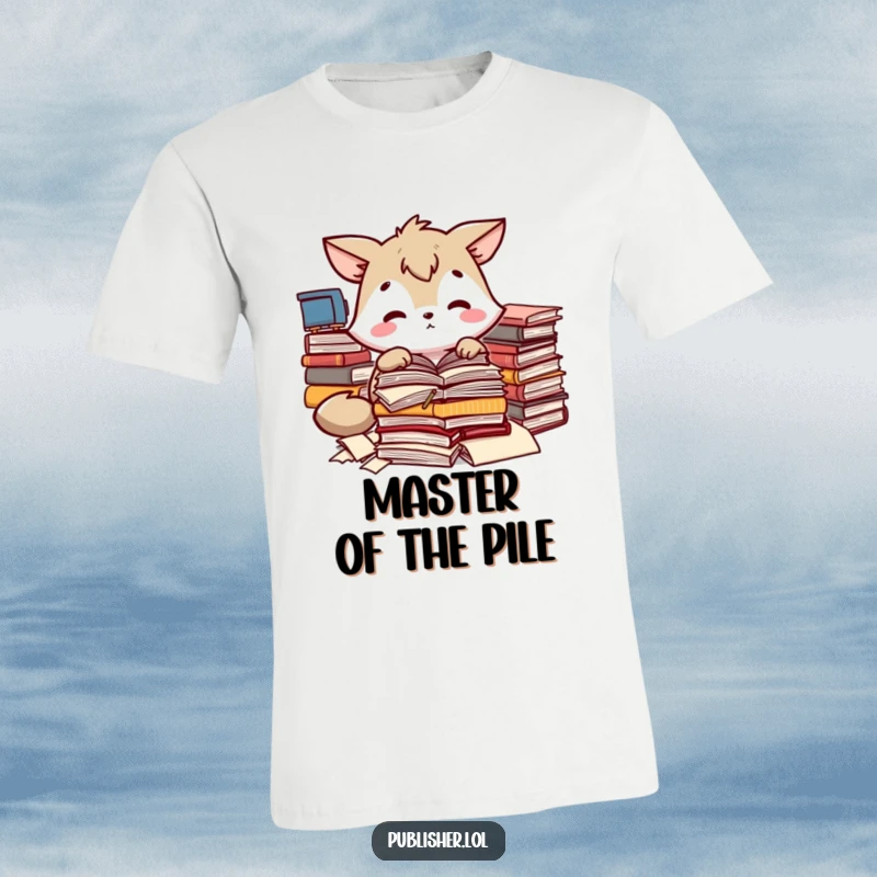 Funny t-shirt with an animal character carefully sorting through manuscripts, symbolizing focus and dedication, a great funny gift.