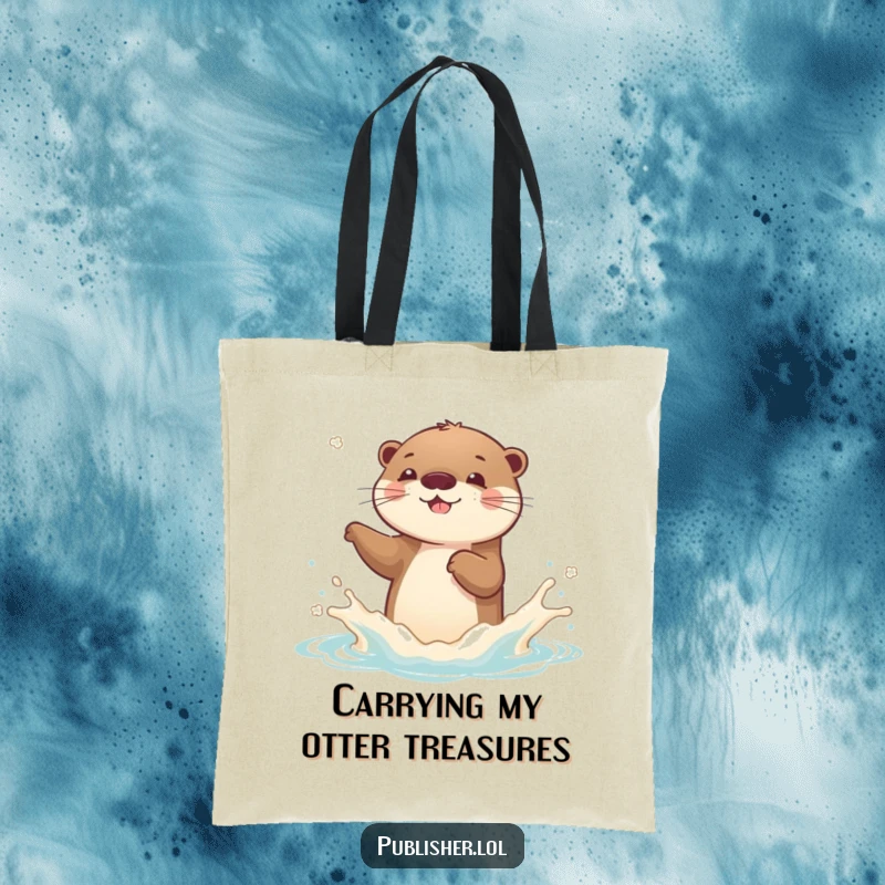 Funny Otter Tote Bag: A playful otter character splashes a new book cover, embodying pure reading joy.