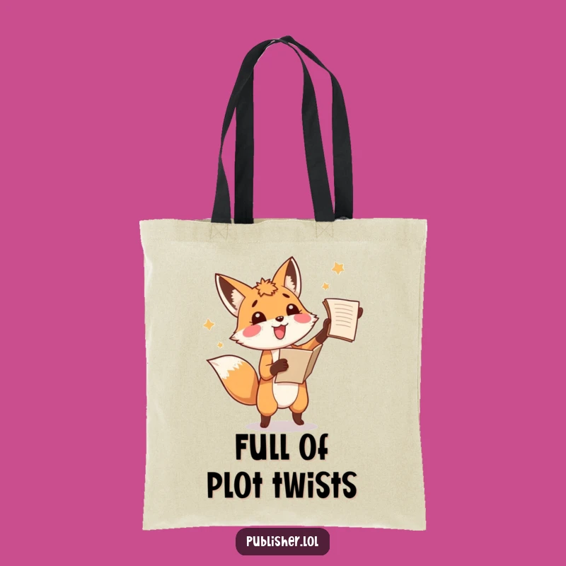 Funny Fox Manuscript Tote Bag, Amused Writer Accessory, Hilarious Book Lover Bag